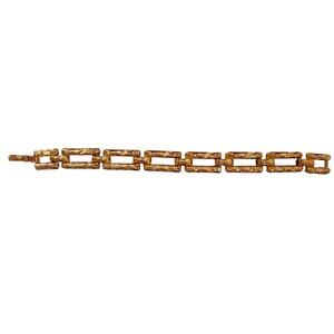 Vintage Signed Monet Detail Rectangle Shape Link Bracelet w/ Fold Over Clasp